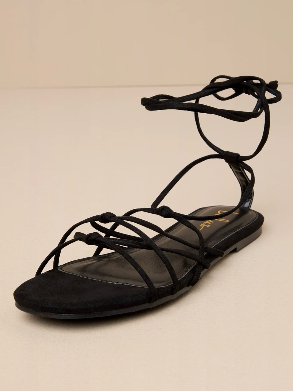 Black Lace-Up Flat Sandals - Women